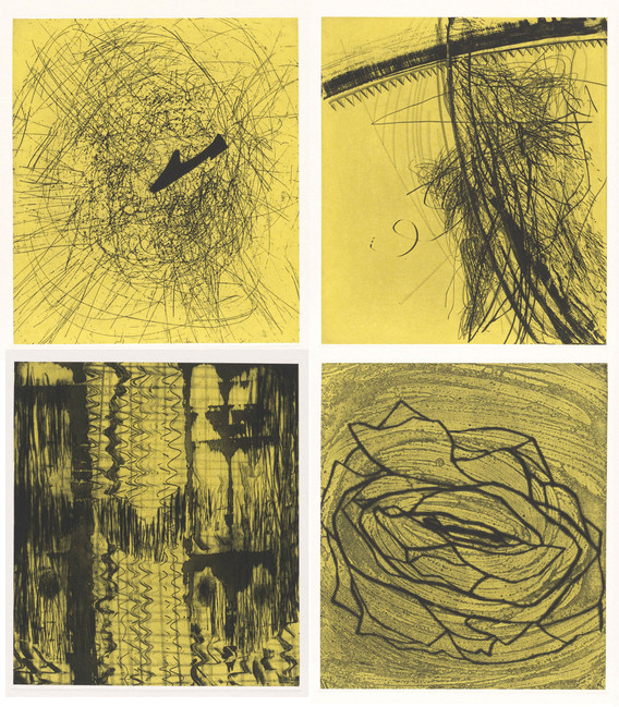 Charline von Heyl. Four untitled etchings from the portfolio Black Sun: The Brief Transit and Violent Eclipse of Harry Crosby. 2013