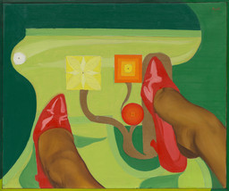 Evelyne Axell. Axell-ération. 1965. Oil on canvas in artist’s frame, 22 1/16 × 26 3/8&#34; (56 × 67 cm), including painted artist’s frame. The Museum of Modern Art, New York. Gift of Steven and Alexandra Cohen. ©️ 2023 Evelyne Axell/Artists Rights Society (ARS), New York