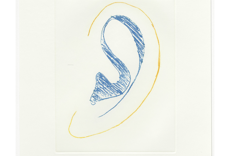 John Baldessari. Untitled from Six Ear Drawings (Complementary Colors). 2007. One from a portfolio of six photoengravings, printed in color, plate: 11 × 8 1/2&#34; (28 × 21.5 cm); sheet: 16 1/2 × 13 1/2&#34; (42 × 34.2 cm). Publisher: Edition Jacob Samuel, Santa Monica. Printer: Edition Jacob Samuel, Santa Monica. Edition: 25. The Museum of Modern Art, New York. Gift of Jacob and Yael Samuel in honor of Elsbieta von Espy. © 2023 John Baldessari