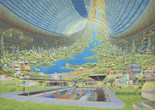 Don Davis. Stanford torus interior view. 1975. Acrylic on board. Commissioned by NASA for Richard D. Johnson and Charles Holbrow, eds., Space Settlements: A Design Study (Washington, DC: NASA Scientific and Technical Information Office, 1977). Illustration never used. Collection Don Davis