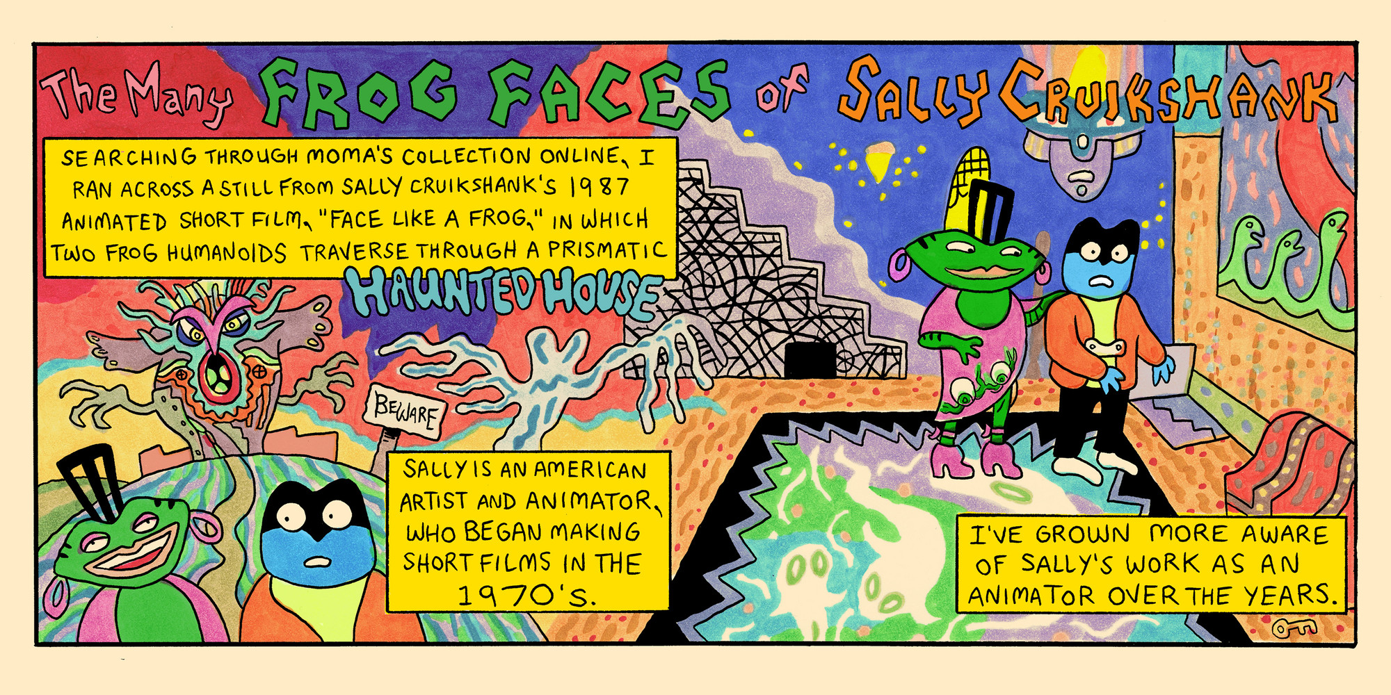 Panel from Patrick Keck’s The Many Frog Faces of Sally Cruikshank, 2023. Courtesy the artist