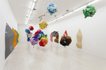 Mike Kelley. Deodorized Central Mass with Satellites. 1991/1999. Plush toys sewn over wood and wire frames with styrofoam packing material, nylon rope, pulleys, steel hardware and hanging plates, fiberglass, car paint, and disinfectant, Overall dimensions variable. Partial gift of Peter M. Brant, courtesy the Brant Foundation, Inc. and gift of The Sidney and Harriet Janis Collection (by exchange), Mary Sisler Bequest (by exchange), Mr. and Mrs. Eli Wallach (by exchange), The Jill and Peter Kraus Endowed Fund for Contemporary Acquisitions, Anne and Joel Ehrenkranz, Mimi Haas, Ninah and Michael Lynne, and Maja Oeri and Hans Bodenmann