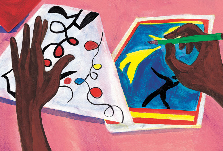 Illustration from Jake Makes a World: Jacob Lawrence, a Young Artist in Harlem. © Christopher Myers