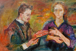 Oskar Kokoschka. Hans Tietze and Erica Tietze-Conrat. 1909. Oil on canvas, 30 1/8 × 53 5/8&#34; (76.5 × 136.2 cm). The Museum of Modern Art, New York. Abby Aldrich Rockefeller Fund. ©️ 2023 Artists Rights Society (ARS), New York/Pro Litteris, Zurich