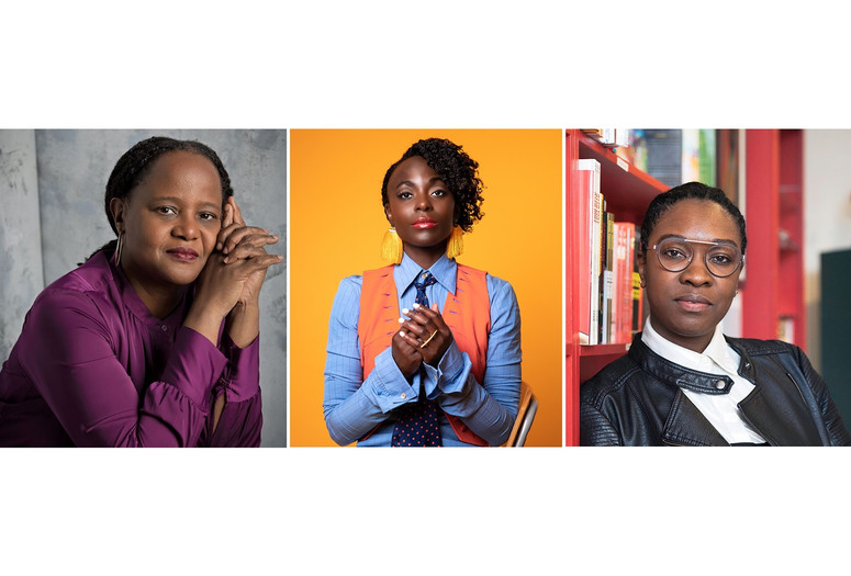 From left: Edwidge Danticat. Photo: Shevuan Williams; Nathalie Joachim. Photo: Erin Patrice O'Brien; Canisia Lubrin. Photo: Samuel Egelking