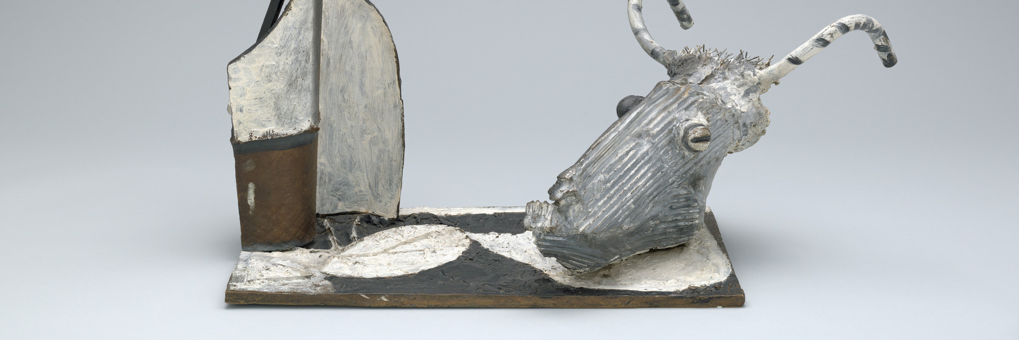 Pablo Picasso. Goat Skull and Bottle. 1951 (cast 1954). Painted bronze, 31 × 37 5/8 × 21 1/2&#34; (78.8 × 95.3 × 54.5 cm). The Museum of Modern Art, New York. Mrs. Simon Guggenheim Fund. © 2024 Estate of Pablo Picasso/Artists Rights Society (ARS), New York