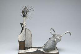 Pablo Picasso. Goat Skull and Bottle. 1951 (cast 1954). Painted bronze, 31 × 37 5/8 × 21 1/2&#34; (78.8 × 95.3 × 54.5 cm). The Museum of Modern Art, New York. Mrs. Simon Guggenheim Fund. © 2024 Estate of Pablo Picasso/Artists Rights Society (ARS), New York