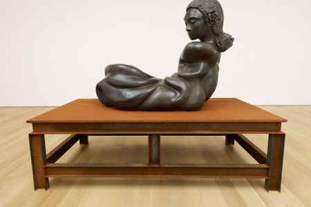 Thomas Schütte. Bronzefrau Nr. 17 (Bronze Woman No. 17). 2006. Patinated bronze on steel table, 80 3/8 × 49 1/4 × 98 1/2″ (204 × 125 × 250 cm). The Art Institute of Chicago. Through prior gifts or bequests of Leo S. Guthman, Fowler McCormick, Albert A. Robin, Marguerita S. Ritman, Emily Crane Chadbourne, Florence S. McCormick, and Judith Neisser; purchased with funds provided by Per Skarstedt; 20th Century Purchase and Robert and Marlene Baumgarten funds. Photo: The Art Institute of Chicago/Art Resource, New York. © 2024 Thomas Schütte/Artists Rights Society (ARS), New York/VG Bild-Kunst, Bonn