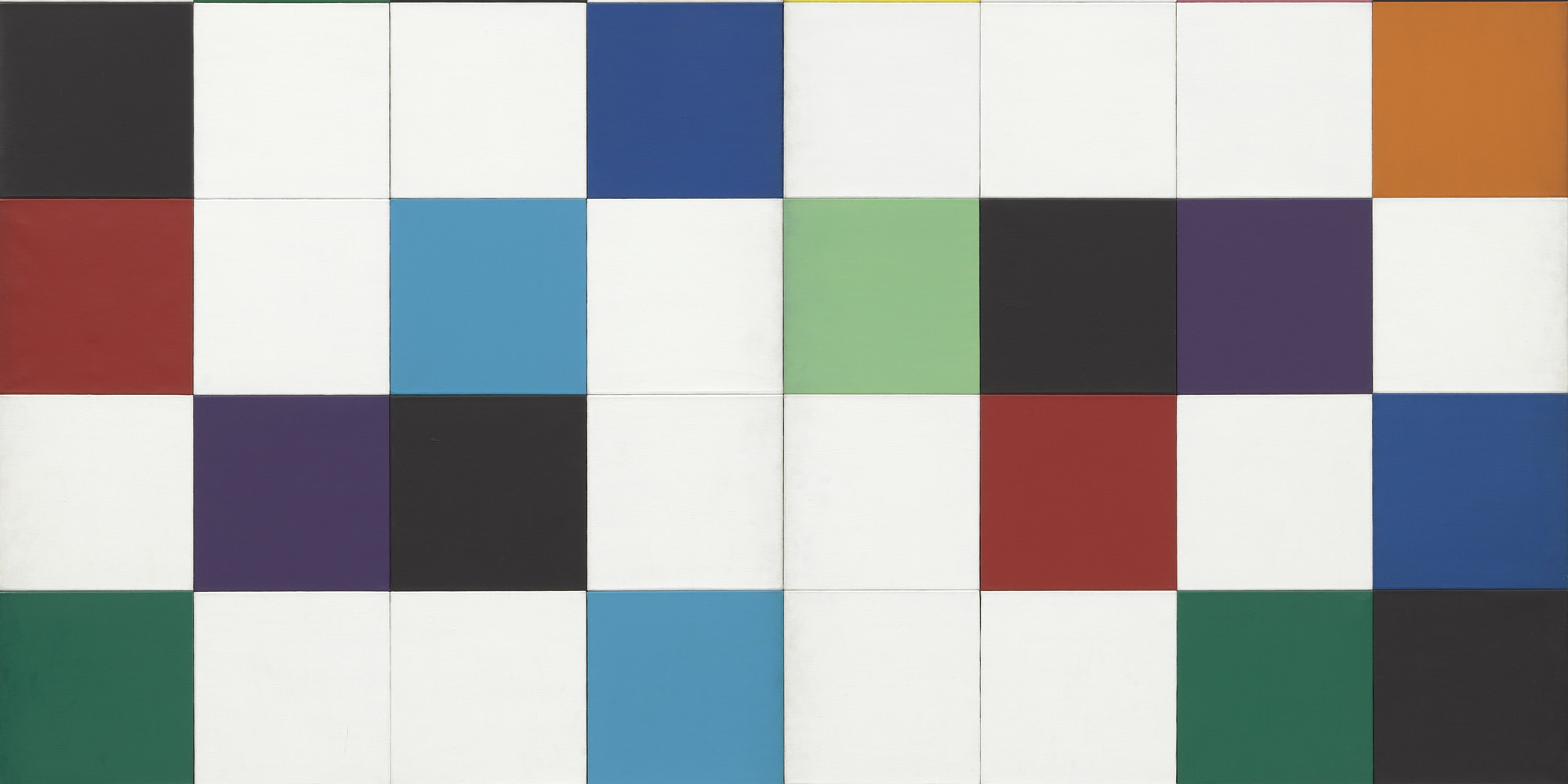 Ellsworth Kelly. Colors for a Large Wall. 1951. Oil on canvas, 64 panels, 7' 10 1/2" × 7' 10 1/2" (240 × 240 cm). The Museum of Modern Art, New York. Gift of the artist. © 2024 Ellsworth Kelly