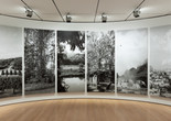 Installation view of An-My Lê: Between Two Rivers/Giữa hai giòng sông/Entre deux rivières, The Museum of Modern Art, New York, November 5, 2023–March 9, 2024. Photo: Jonathan Dorado. Digital image © 2024 The Museum of Modern Art, New York. Shown: An-My Lê. Fourteen Views. 2023. Fourteen wallpaper and wood panels, approx. 10′ × 34′ × 7′ (304.8 × 1036.3 × 213.4 cm). The Museum of Modern Art, New York. Acquired with the support of the Contemporary Arts Council of The Museum of Modern Art, and the Carol and David Appel Family Fund in honor of Roxana Marcoci. © 2024 An-My Lê