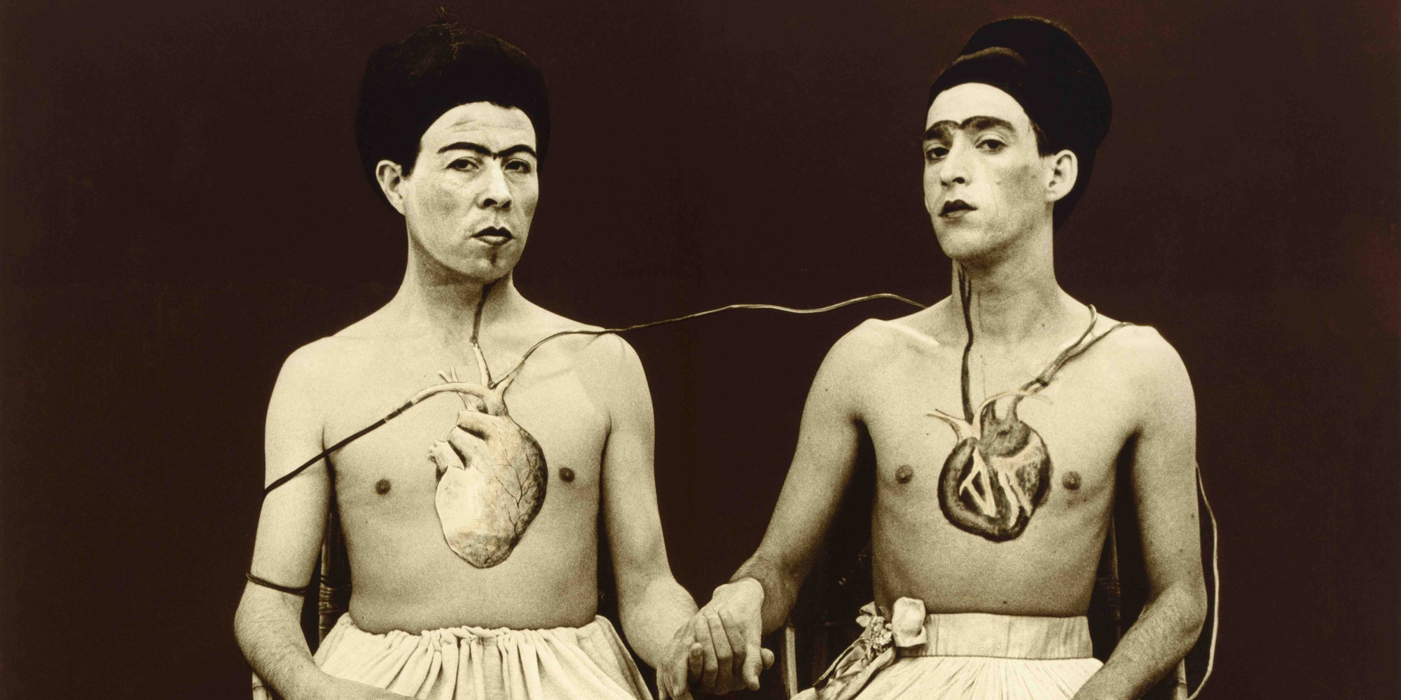 Las Yeguas del Apocalipsis, Pedro Mardones Lemebel, Francisco Casas Silva. Las Dos Fridas (The Two Fridas). 1989. Inkjet print, photograph by Pedro Marinello Kairath, 49 3/16 × 47 1/4&#34; (125 × 120 cm). The Museum of Modern Art, New York. Gift of Pedro Montes through the Latin American and Caribbean Fund in honor of Pedro Lemebel and Francisco Casas