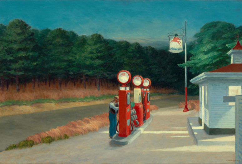 Edward Hopper. Gas. 1940. Oil on canvas, 26 1/4 × 40 1/4&#34; (66.7 × 102.2 cm). Mrs. Simon Guggenheim Fund