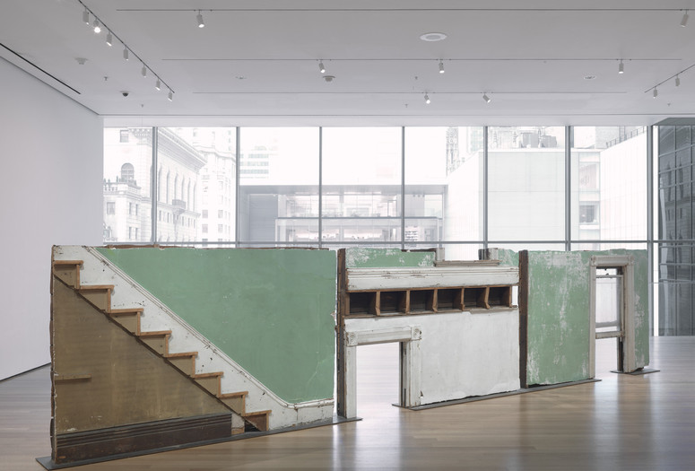 Gordon Matta-Clark. Bingo. 1974. Building fragments: painted wood, metal, plaster, and glass, three sections, Overall 69&#34; × 25&#39; 7&#34; × 10&#34; (175.3 × 779.8 × 25.4 cm). Nina and Gordon Bunshaft Bequest Fund, Nelson A. Rockefeller Bequest Fund, and the Enid A. Haupt Fund. © 2024 Estate of Gordon Matta-Clark/Artists Rights Society (ARS), New York