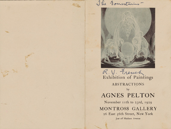 Cover of exhibition brochure for Abstractions by Agnes Pelton, Montross Gallery, 1929