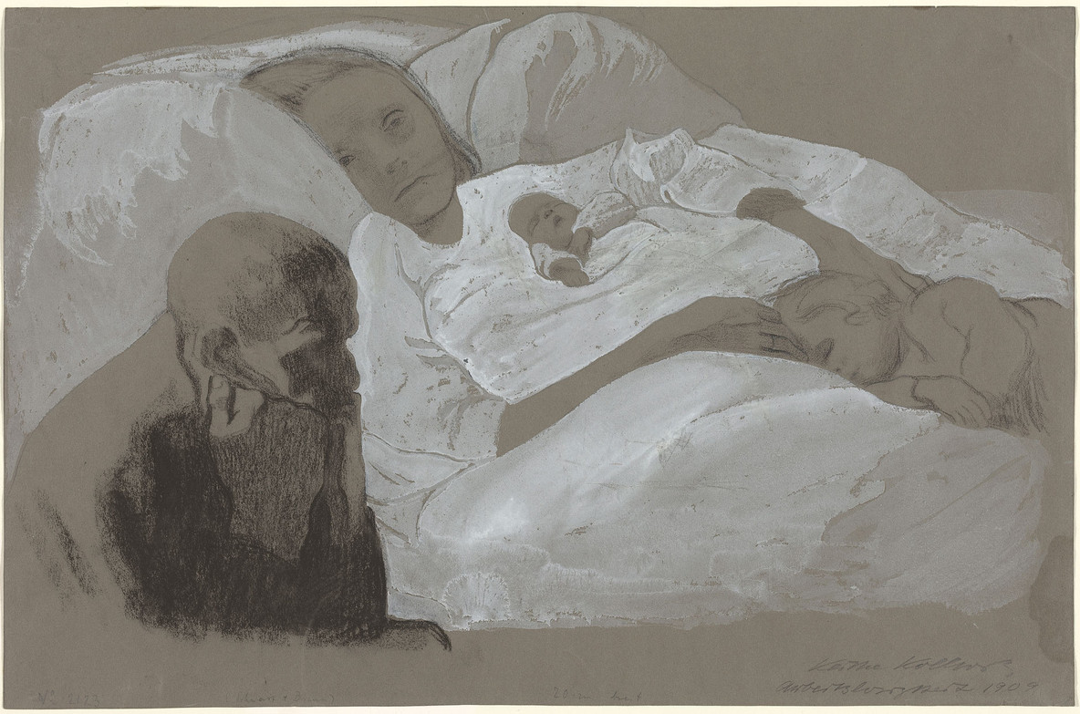 Käthe Kollwitz. Unemployment. 1909. Black chalk and white opaque watercolor over blue pencil on gray-brown paper