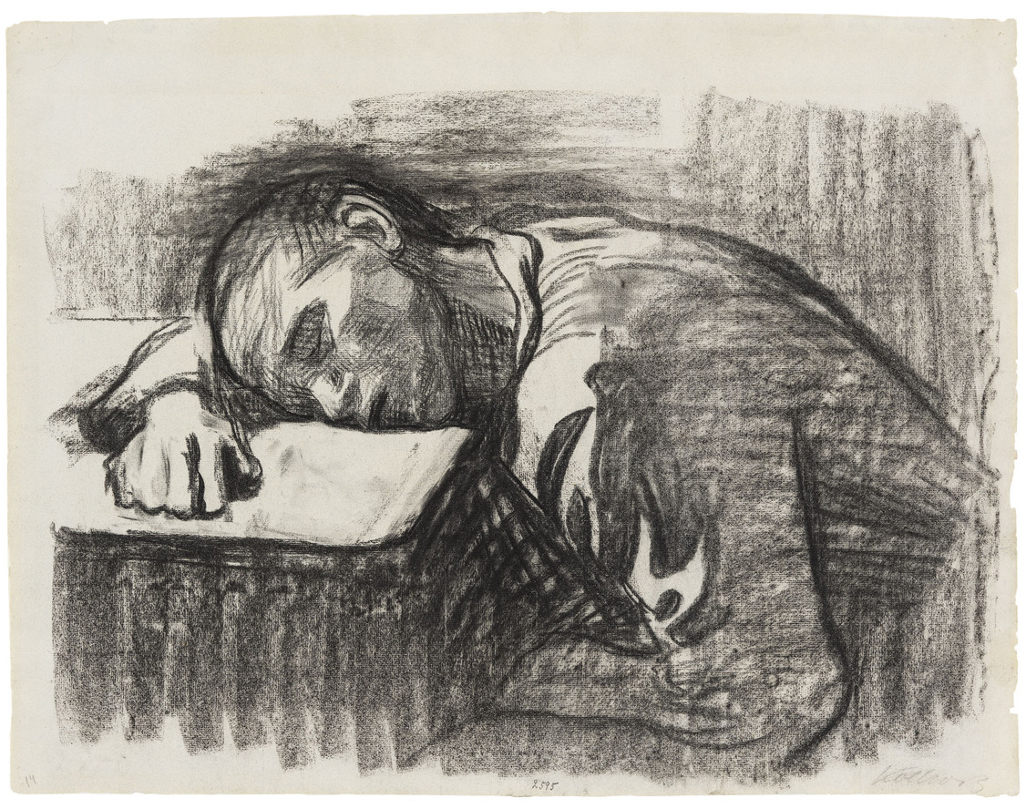 Käthe Kollwitz. Home Worker, Asleep at the Table. 1909. Charcoal on paper
