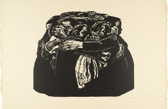Käthe Kollwitz. The Mothers (Die Mütter), state VII/VII, plate 6 from War (Krieg). 1921–22, published 1923. One from a portfolio of eight woodcuts (including cover), composition (irreg.): 13 1/2 x 15 3/4&#34; (34.3 x 40 cm); sheet (irreg.): 18 9/16 x 26 1/8&#34; (47.2 x 66.4 cm). Edition: 100. The Museum of Modern Art, New York. Gift of the Arnhold Family in memory of Sigrid Edwards. © 2024 Artists Rights Society (ARS), New York / VG Bild-Kunst, Bonn