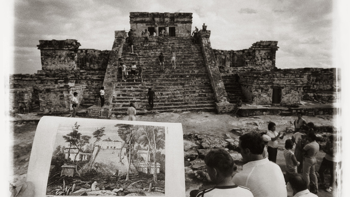 Leandro Katz. Tulúm, after Catherwood [The Castle]. 1985. Gelatin silver print, 16 × 20&#34; (40.6 × 50.8 cm). The Museum of Modern Art, New York. Promised gift of Patricia Phelps de Cisneros through the Latin American and Caribbean Fund in honor of May Castleberry. © 2024 Leandro Katz