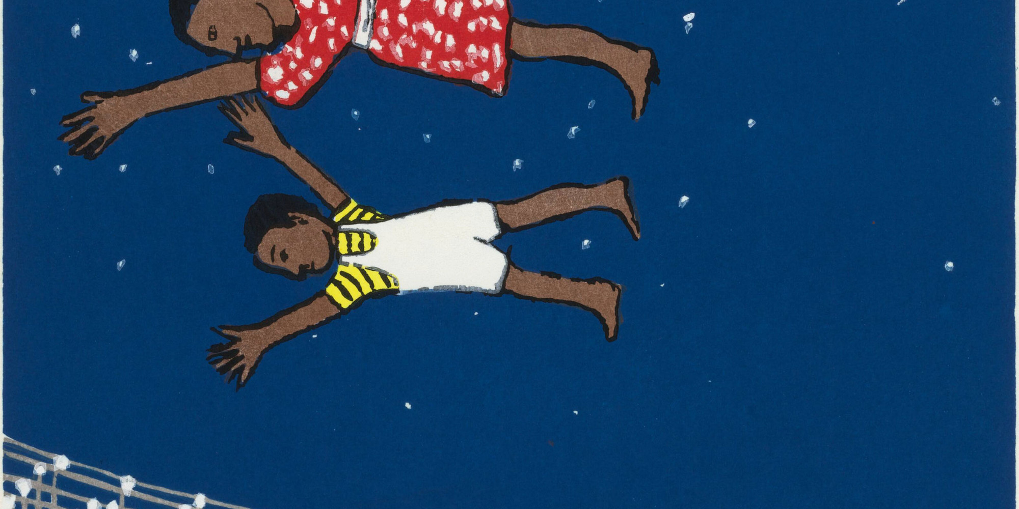 Faith Ringgold. Tar Beach Woodcut (detail). 1993. Woodcut. Publisher and printer: Mulberry Press, Cambridge, MA. The Museum of Modern Art, New York. John B. Turner Fund. © 2020 Faith Ringgold/Artists Rights Society (ARS), New York