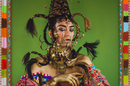 Martine Gutierrez. Demons, Tlazoteotl ‘Eater of Filth,’ p92 from Indigenous Woman. 2018. Chromogenic print, 41 1/2 × 28 1/2&#34; (105.4 × 72.4 cm). The Museum of Modern Art, New York. Fund for the Twenty-First Century. © 2024 Martine Gutierrez