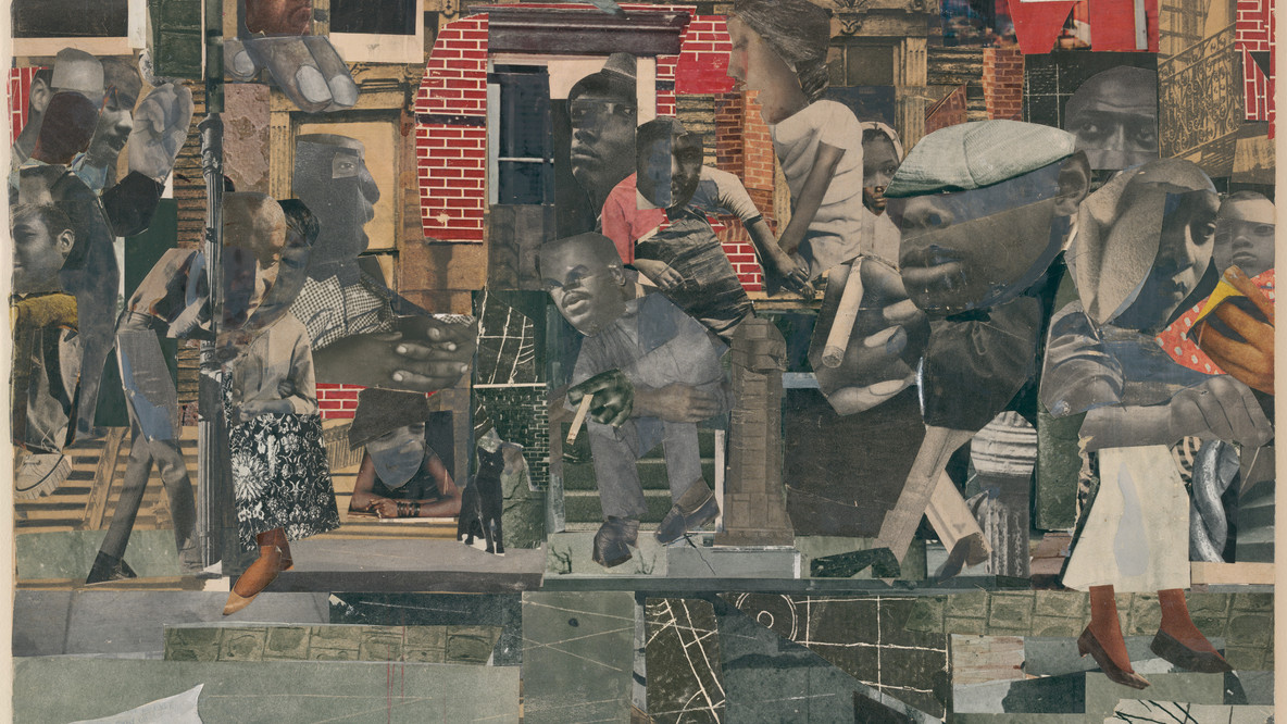 Romare Bearden. The Dove. 1964. Cut-and-pasted printed paper, gouache, pencil, and colored pencil on board, 13 3/8 x 18 3/4&#34; (33.8 x 47.5 cm). Blanchette Hooker Rockefeller Fund. © Romare Bearden Foundation/VAGA at Artists Rights Society (ARS), New York
