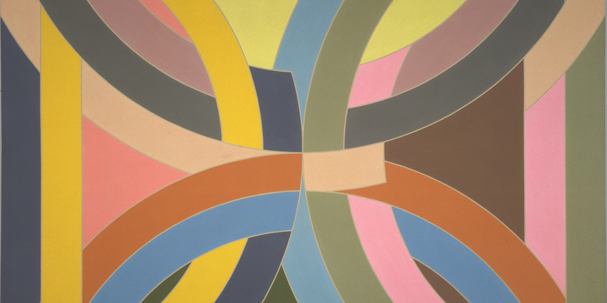 Frank Stella. Abra Variation I. 1969. Fluorescent alkyd on canvas, 10' × 9' 11 7/8" (304.8 × 304.5 cm). The Museum of Modern Art, New York. Gift of Philip Johnson in honor of William Rubin. © 2024 Frank Stella/Artists Rights Society (ARS), New York
