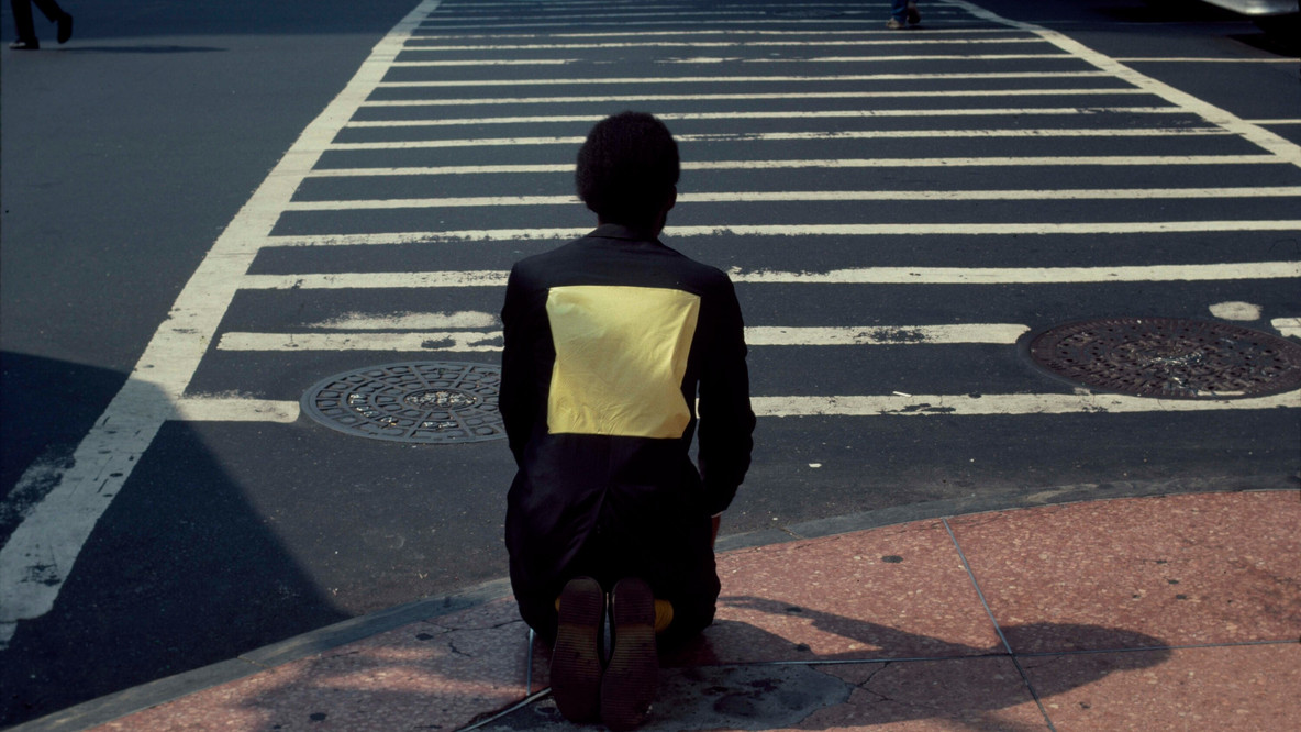 Pope.L. Times Square Crawl a.k.a. Meditation Square Piece. 1978. Five inkjet prints, each: 10 × 15&#34; (25.4 × 38.1 cm). The Museum of Modern Art, New York. Acquired through the generosity of The Jill and Peter Kraus Media and Performance Acquisition Fund, Jill and Peter Kraus, Anne and Joel S. Ehrenkranz, The Contemporary Arts Council of The Museum of Modern Art, and Jill and Peter Kraus in honor of Michael Lynne. © 2024 Pope.L. Courtesy of the artist