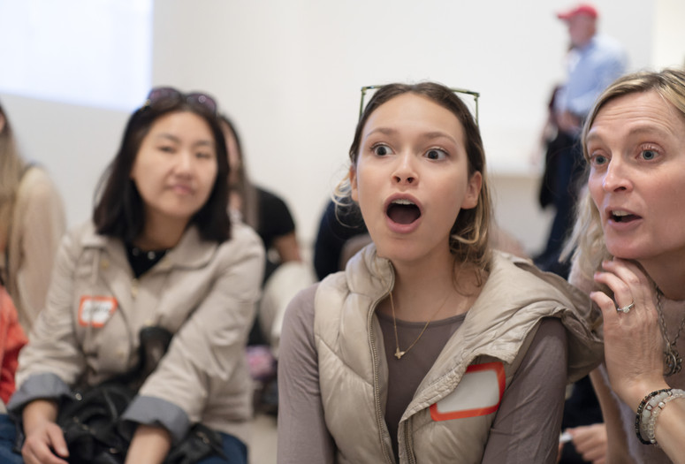 Making discoveries about art during a Family Gallery Talk. Photo: Martin Seck