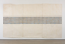 Toba Khedoori. Untitled (Doors). 1995. Oil, wax, and pencil on three sheets of paper, 132 × 234&#34; (335.3 × 594.4 cm). The Museum of Modern Art, New York. Gift of Lenore S. and Bernard A. Greenberg. © 2024 Toba Khedoori