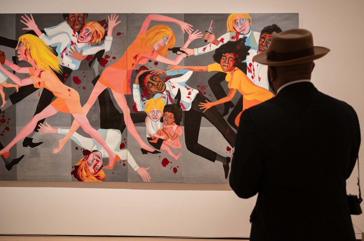 Naeem Douglas with Faith Ringgold’s American People Series #20: Die