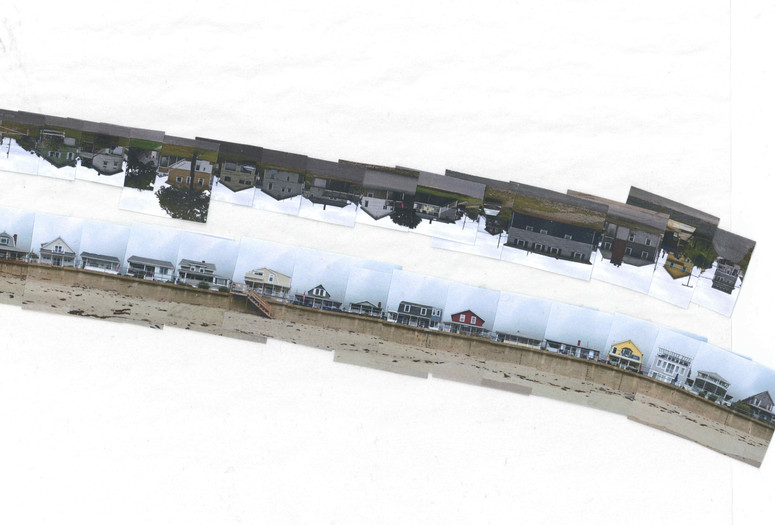 Kira Clingen. The two lines of cottages at Long Beach, Rockport, Massachusetts. 2023. Collage. Courtesy the artist