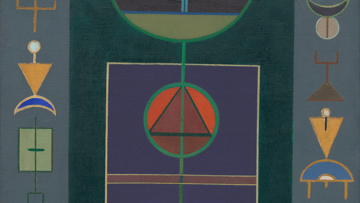 Rubem Valentim. Untitled. 1956-1962. Oil on canvas, 27 5/8 × 19 3/4&#34; (70.2 × 50.2 cm), Gift of Patricia Phelps de Cisneros through the Latin American and Caribbean Fund in honor of Lissette Stancioff.