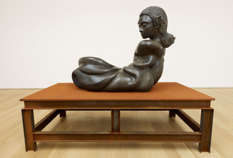 Thomas Schütte. Bronzefrau Nr. 17 (Bronze Woman No. 17). 2006. Patinated bronze on steel table, 80 3/8 × 49 1/4 × 98 1/2″ (204 × 125 × 250 cm). The Art Institute of Chicago. Through prior gifts or bequests of Leo S. Guthman, Fowler McCormick, Albert A. Robin, Marguerita S. Ritman, Emily Crane Chadbourne, Florence S. McCormick, and Judith Neisser; purchased with funds provided by Per Skarstedt; 20th Century Purchase and Robert and Marlene Baumgarten funds. Photo: The Art Institute of Chicago/Art Resource, New York. © 2024 Thomas Schütte/Artists Rights Society (ARS), New York/VG Bild-Kunst, Bonn