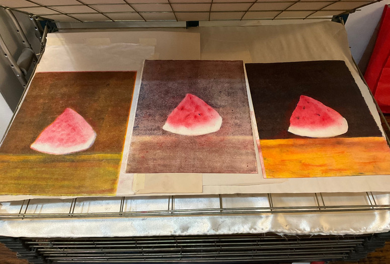 Monoprints by Taller Boricua artist Felix Plaza, 2024. Photo: James Cuebas