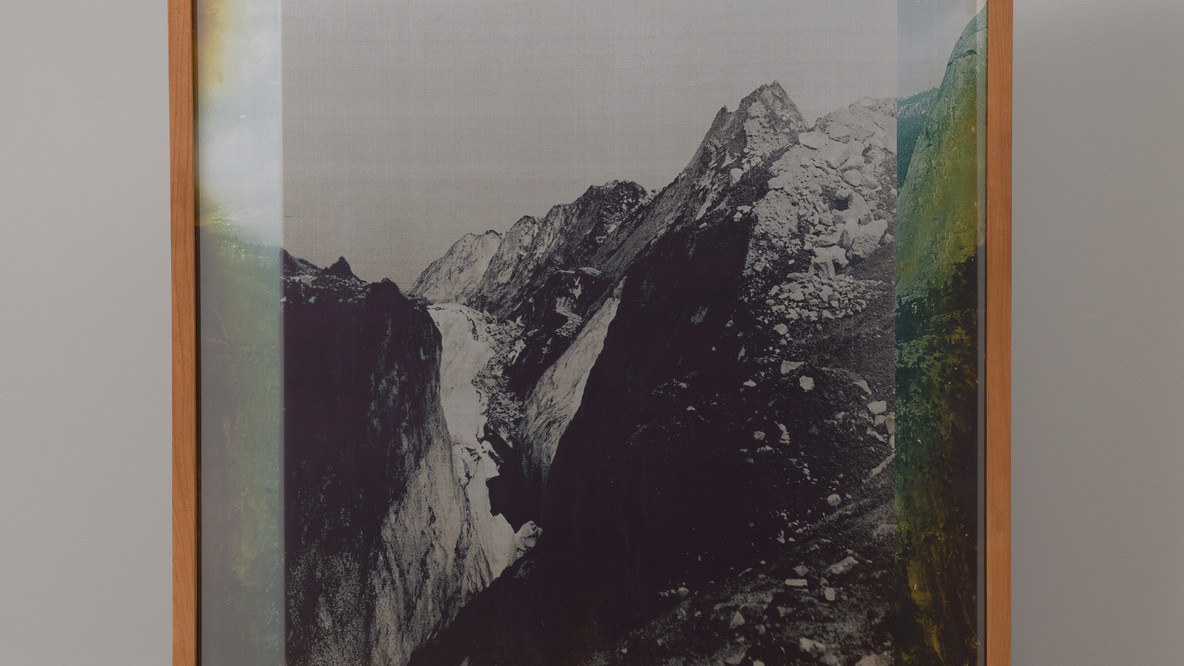 Elena Damiani. Fading Field No. 1. 2012. Inkjet print on silk chiffon with wooden frame and black wall, 69 3/4 × 52 7/8&#34; (177.2 × 134.3 cm). Gift of Patricia Phelps de Cisneros through the Latin American and Caribbean Fund in honor of Mimi Haas. © 2024 Elena Damiani