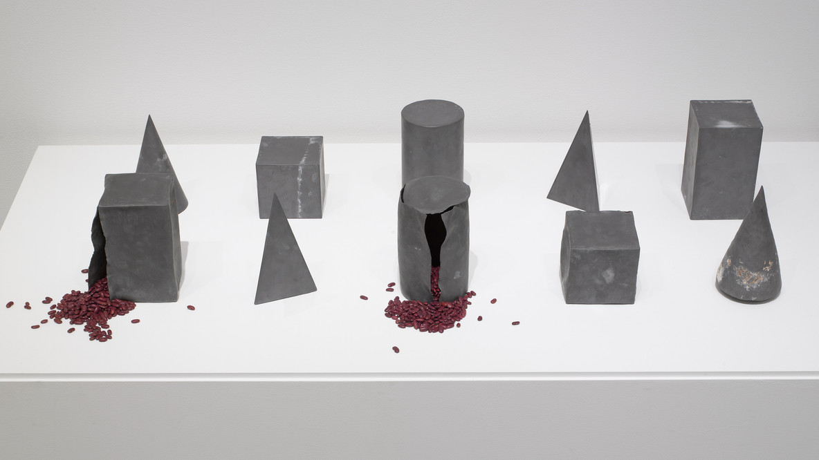 Victor Grippo. Life, Death, Resurrection. 1980. Lead, violin, wood, beans, and corn, Overall dimensions variable. Latin American and Caribbean Fund and purchase