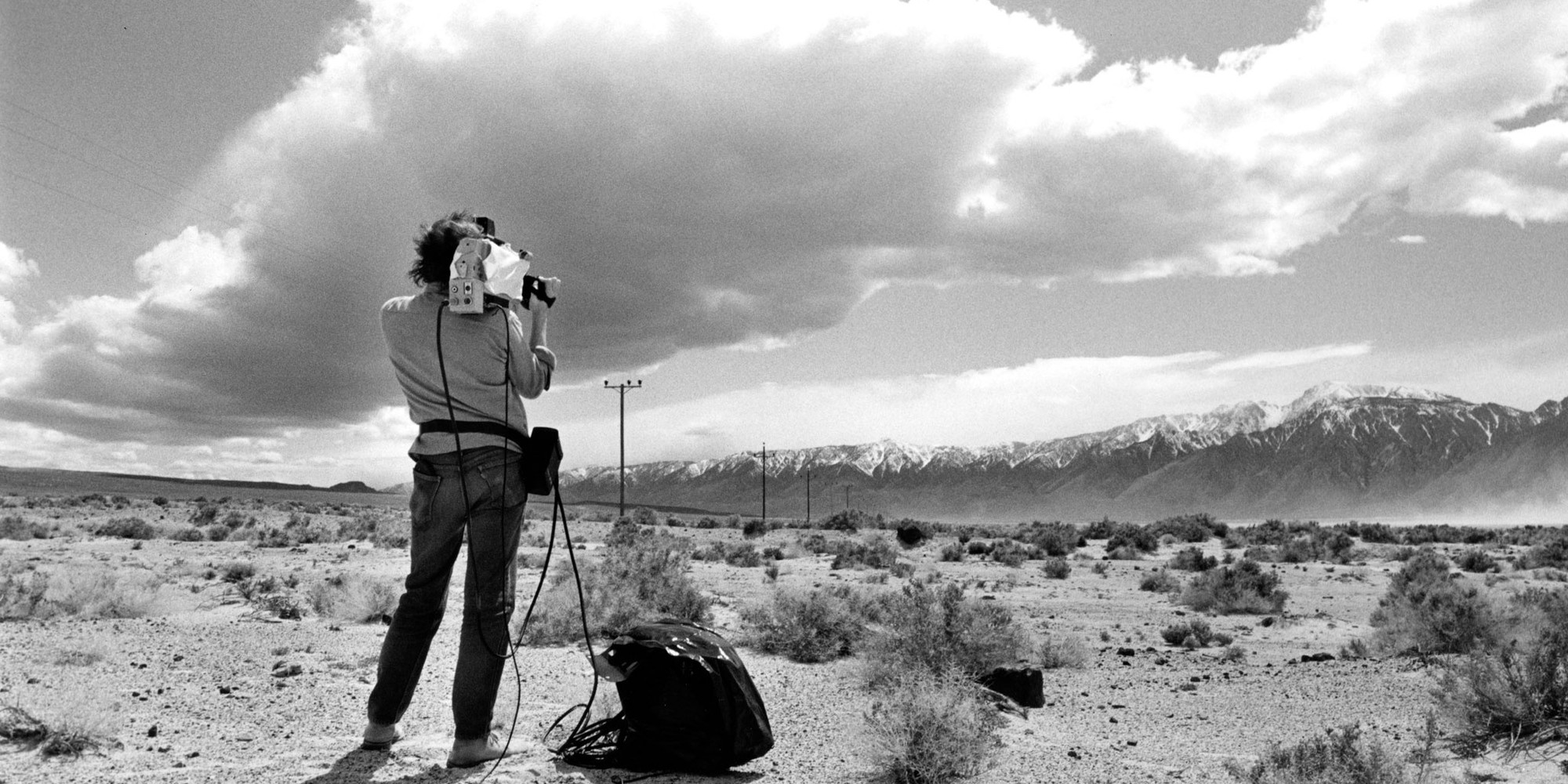 On location for Room for St. John of the Cross, recording Sierra Nevada mountains near Lone Pine, Owens Valley, CA, April 1983. Photo: Kira Perov. © Bill Viola Studio