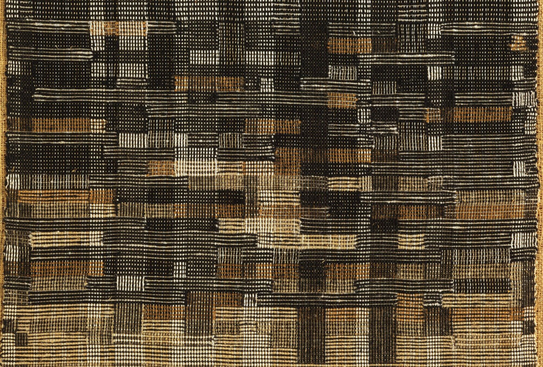 Credit: Anni Albers. Tapestry. 1948. Handwoven linen and cotton. The Museum of Modern Art, New York. Edgar Kaufmann, Jr. Purchase Fund. © 2024 The Josef and Anni Albers Foundation/Artists Rights Society (ARS), New YorkImage description: A handwoven tapestry in a checkerboard pattern that shifts from dark black to light beige from top to bottom. Streaks of white are threaded through the intersecting rectangles in the center.