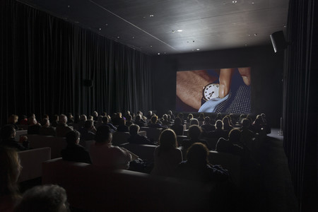 Christian Marclay. The Clock. 2010. Video (black and white and color, sound), 24 hrs. The Museum of Modern Art, New York. Promised gift from the Collection of Jill and Peter Kraus. © 2024 Christian Marclay. Courtesy Paula Cooper Gallery and White Cube. Installation view, Christian Marclay—The Clock, The Museum of Modern Art, New York, December 21, 2012–January 21, 2013. Photo: Thomas Griesel
