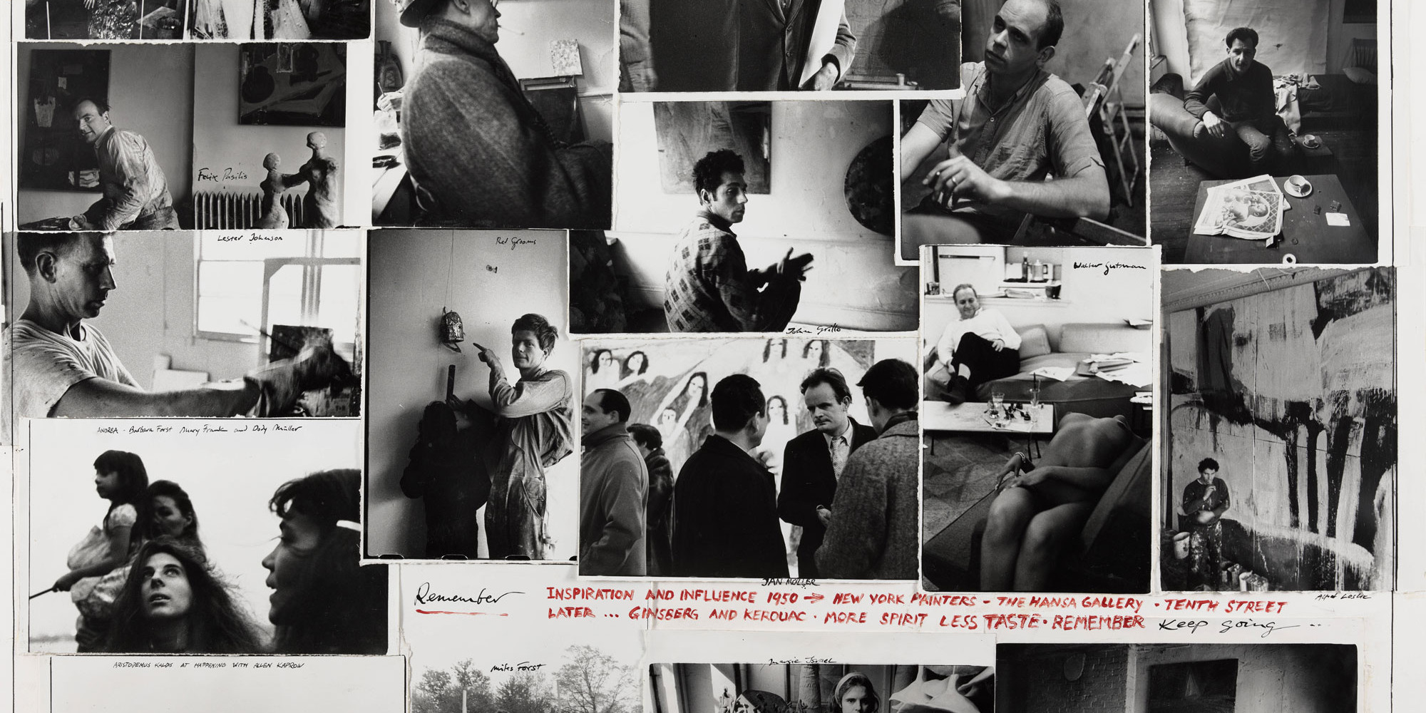 Robert Frank. 10th Street Painters. 1985. Seventeen gelatin silver prints and ink on board, 28 11/16 × 36 3/16" (72.9 × 91.9 cm). The Museum of Modern Art, New York. Vital Projects Fund, Robert B. Menschel. © 2024 The June Leaf and Robert Frank Foundation
