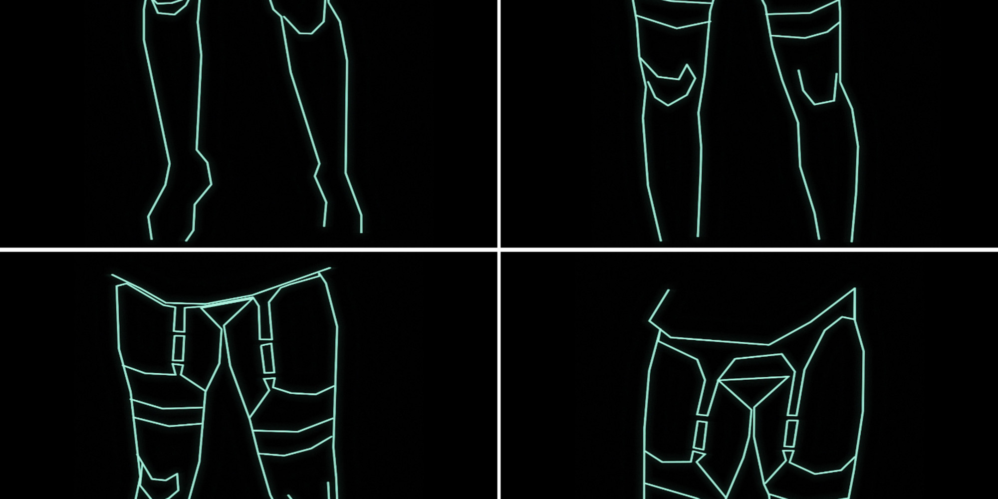 Rebecca Allen. Girl Lifts Skirt. 1974. Stills from digital animation. The Museum of Modern Art, New York. Committee on Architecture and Design Funds