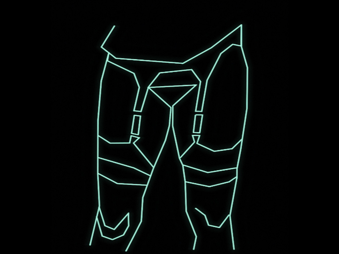 Rebecca Allen. Girl Lifts Skirt. 1974. Still from digital animation