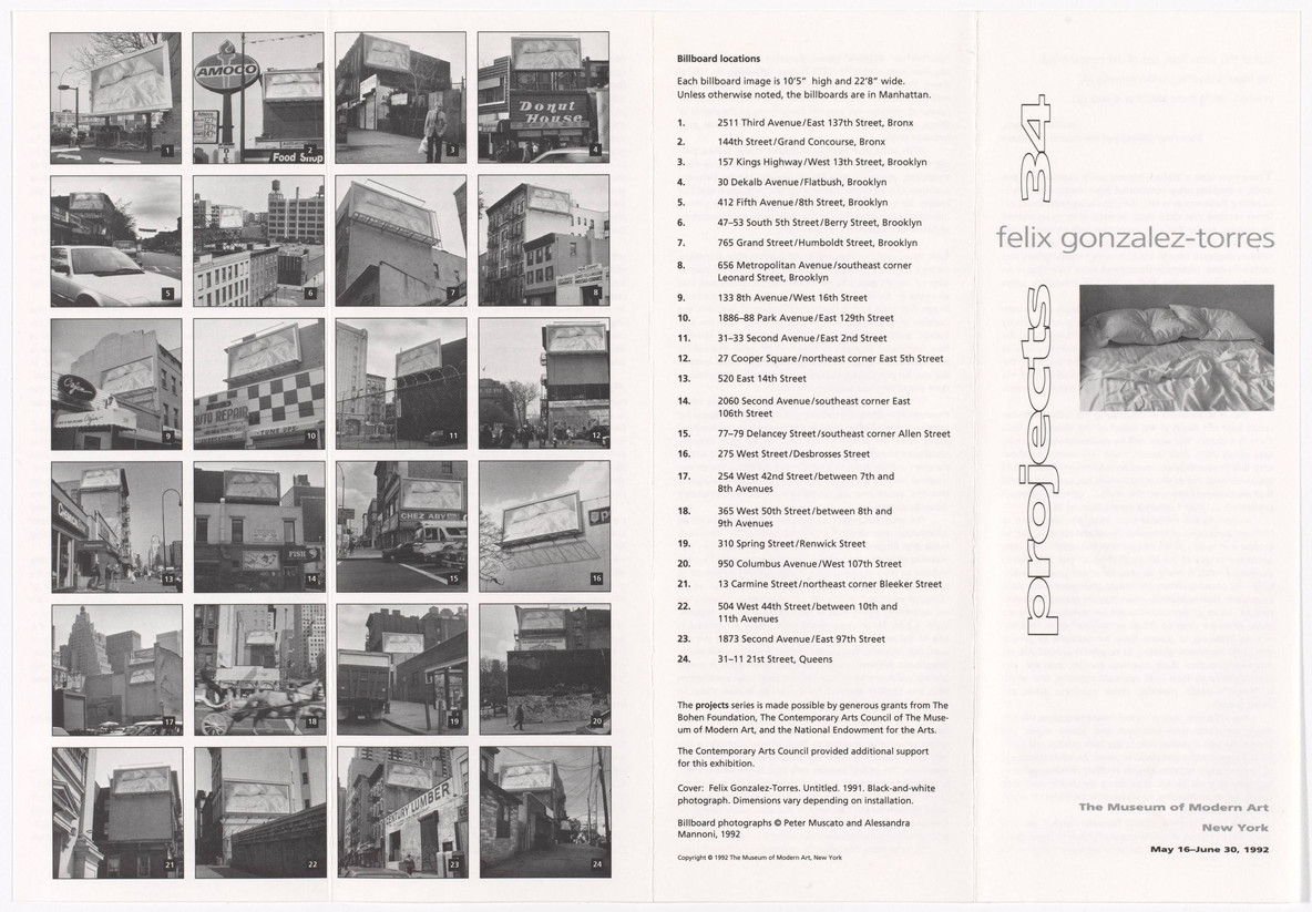 One side of the brochure for the exhibition Projects 34: Felix Gonzalez-Torres, 1992