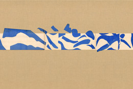 Henri Matisse. The Swimming Pool, Maquette for ceramic (realized 1999 and 2005). 1952. Gouache on paper, cut and pasted, on painted paper, overall 73&#34; × 53&#39; 11&#34; (185.4 × 1643.3 cm). Installed as nine panels in two parts on burlap-covered walls 11&#39; 4&#34; (345.4 cm) high. Frieze installed at a height of 5&#39; 5&#34; (165 cm). The Museum of Modern Art, New York. Mrs. Bernard F. Gimbel Fund. © 2024 Succession H. Matisse/Artists Rights Society (ARS), New York