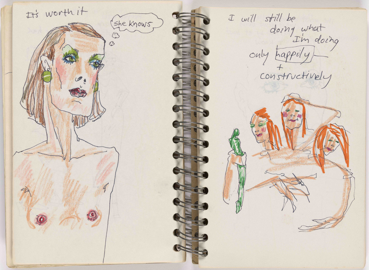 Greer Lankton. Journal #2 Sketchbook (September 1977). 1977. Pen, marker, and pastel on paper in spiral-bound sketchbook