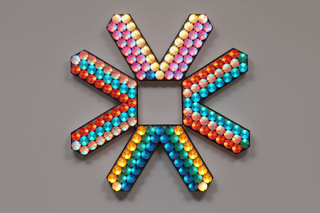 Tom Lloyd. Veleuro. 1968. Light bulbs, plastic lenses, aluminum, laminated plywood, analog sequencer transferred to digital, four units, overall dimensions 68 × 68 × 7 1/2&#34; (172.7 × 172.7 × 19.1 cm). The Museum of Modern Art, New York. Gift of Adam Bartos