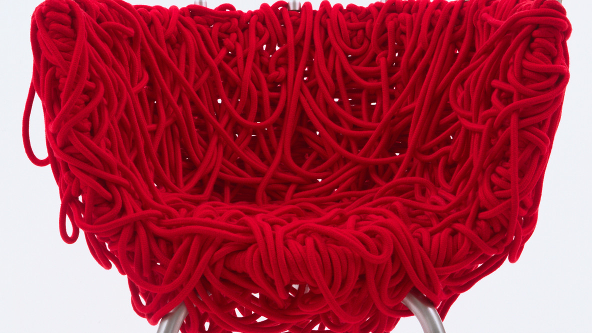 Fernando Campana, Humberto Campana. Vermelha Chair. 1993. Edra Mazzei, Pisa, Italy. Iron with epoxy coating, aluminum, and cord, 31 x 29 1/8 x 22 3/4&#34; (78.7 x 74 x 57.8 cm). Gift of Patricia Phelps de Cisneros. © 2024 Fernando Campana and Humberto Campana