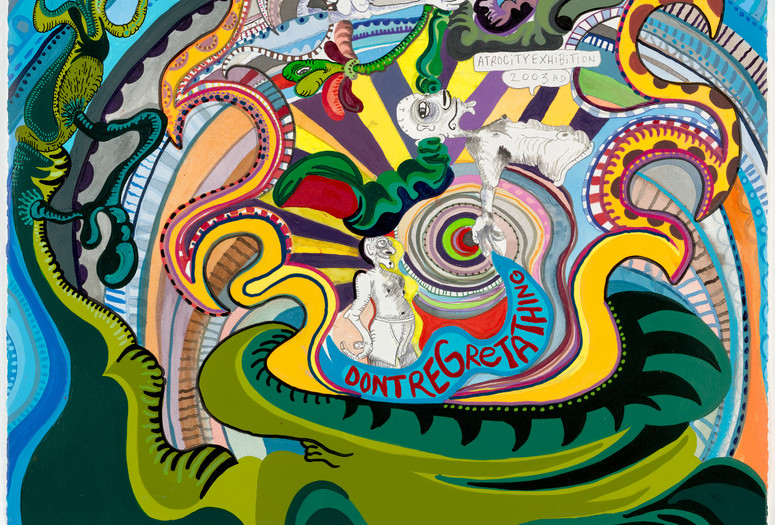 Erik Parker. Forces of Some Nature. 2004. Synthetic polymer paint, watercolor, ballpoint pen, felt-tip pen, colored pencil, and pencil on paper. The Museum of Modern Art, New York. The Judith Rothschild Foundation Contemporary Drawings Collection Gift. © 2024 Erik Parker