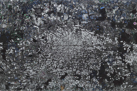 Jack Whitten. Atopolis: For Édouard Glissant. 2014. Acrylic on canvas, eight panels, overall 124 1/2 × 248 1/2″ (316.2 × 631.2 cm). The Museum of Modern Art, New York. Acquired through the generosity of Sid R. Bass, Lonti Ebers, Agnes Gund, Henry and Marie-Josée Kravis, Jerry Speyer and Katherine Farley, and Daniel and Brett Sundheim