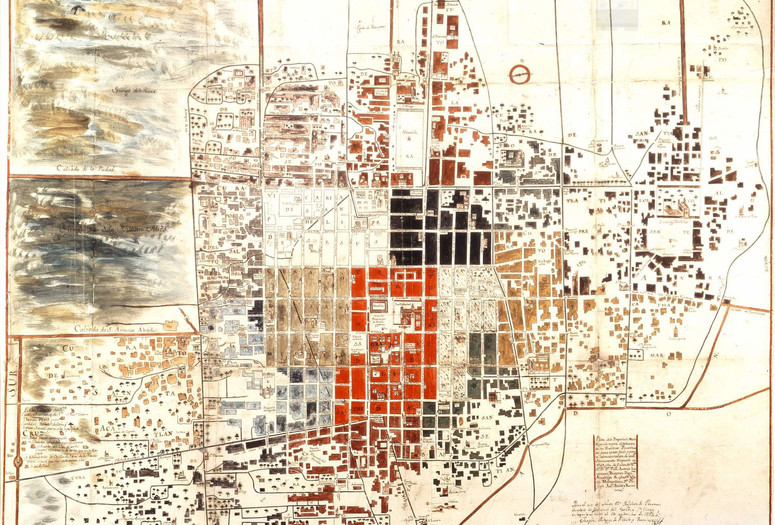 José Antonio Alzate y Ramírez. Plano de la Imperial México con la nueva distribución de territorios parroquiales. 1772